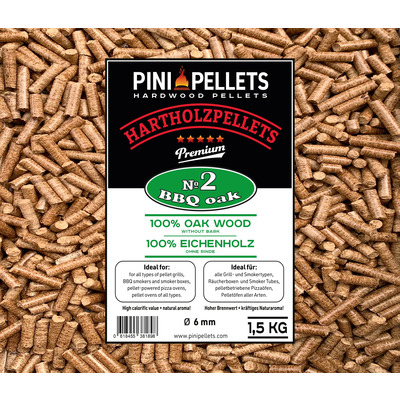 No. 2 Granulés de bois dur BBQ Chêne 1,5 kg de granulés de gril 100% chêne pour griller, fumer 