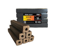 10 kg PINI Kay Eichenholzbriketts 33 cm lang viereckig mit Zugloch  Hartholzbriketts Brennholz Holzbriketts Eiche Kamin Ofen Feuerstelle Grill 
