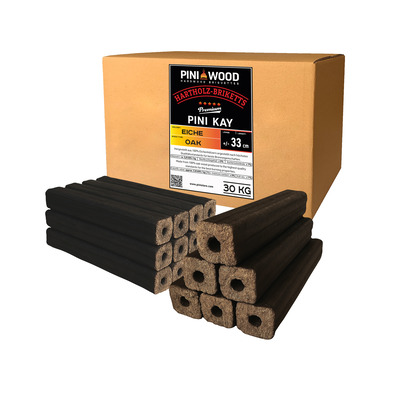 30 kg PINI Kay Briquettes en bois de chêne Carrées 33 cm de long Avec trou de traction Briquettes de bois de chêne - Cheminée, four, foyer, barbecue 