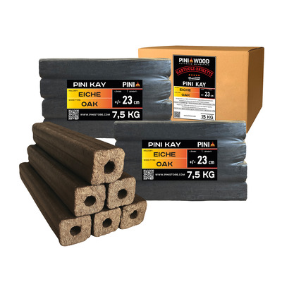 15 kg PINI Kay oak wood briquettes 23 cm long square with draw hole hardwood briquettes firewood wood briquettes oak fireplace stove fireplace barbecue 