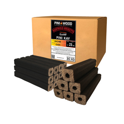 30 kg PINI Kay Briquettes en bois de chêne Carrées 23 cm de long Avec trou de traction Briquettes de bois de chêne - Cheminée, four, foyer, barbecue 