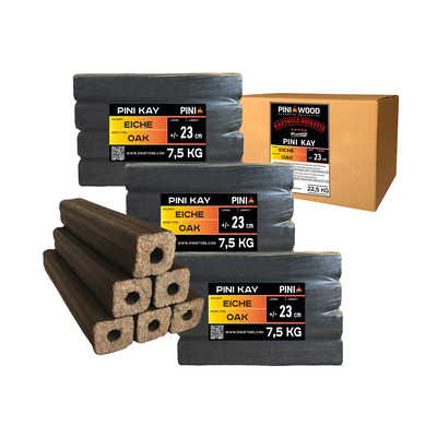 22,5 kg PINI Kay Briquettes en bois de chêne Carrées 23 cm de long Avec trou de traction Briquettes de bois de chêne - Cheminée, four, foyer, barbecue 