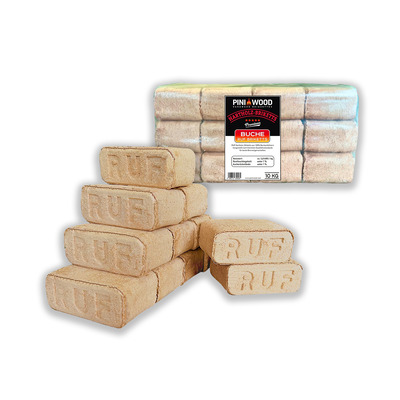 10 kg de briquettes de bois RUF 100% hêtre Cheminée Four Gril Foyer Bois de chauffage 