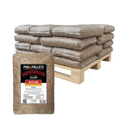 PINI Hartholz Pellets 6 mm 100% Eiche 300 kg Palette Holzpellets 