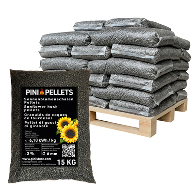 PINI Sonnenblumenschalen Pellets 6 mm Heizpellets 480 kg Palette 