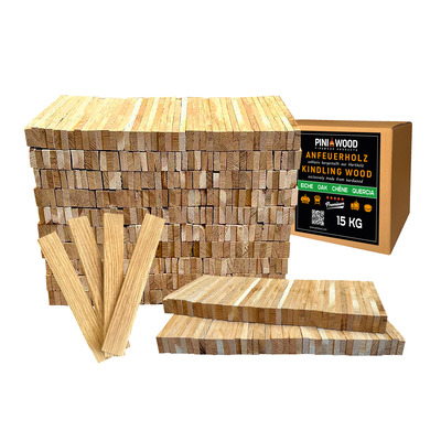 15 kg PINI Allume-bois de chauffage en bois de chêne Bois d'allumage pour cheminée, barbecue, feu de camp, brasero 