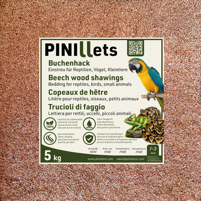 PINI Copeaux de hêtre 5 kg / 20 L, substrat fin, hygiénique et peu poussiéreux pour reptiles, oiseaux et petits animaux, terrariums, volières et élevages, à haute capacité d’absorption 
